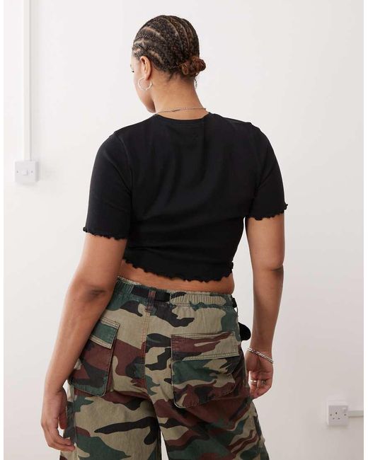 Collusion Black Plus Lettuce Edge Ribbed T-shirt