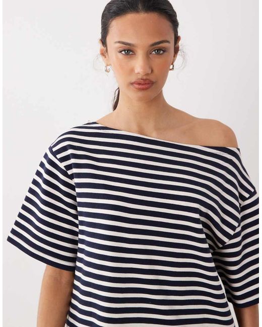ASOS Blue Knitted Jersey Oversized Off The Shoulder Top Co-ord