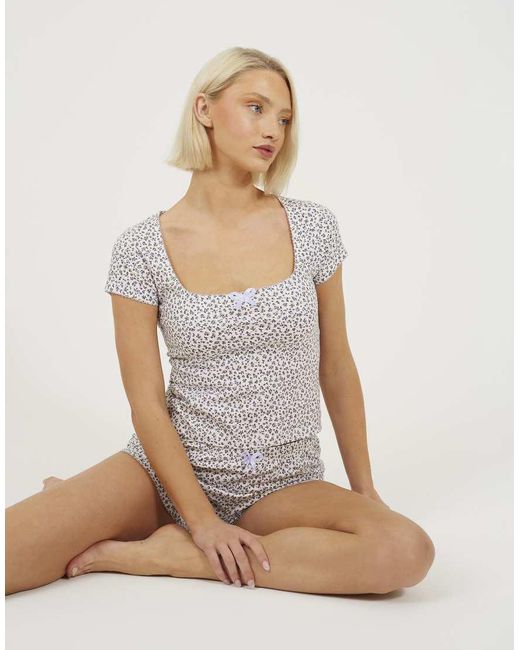 Brave Soul White Bow Detail Cropped Top And Short Pyjama Set