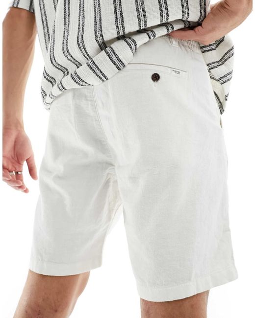 SELECTED White Linen Blend Shorts for men
