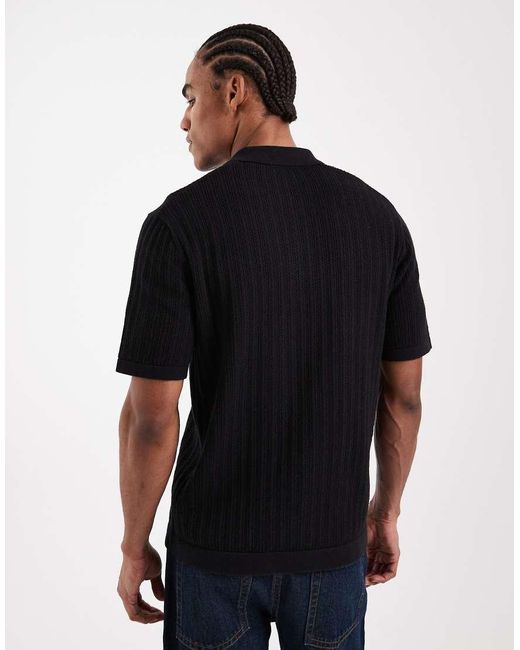 Only & Sons Black Open Knit Polo for men