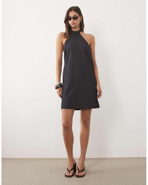 Mango Natural Denim Halterneck Mini Dress