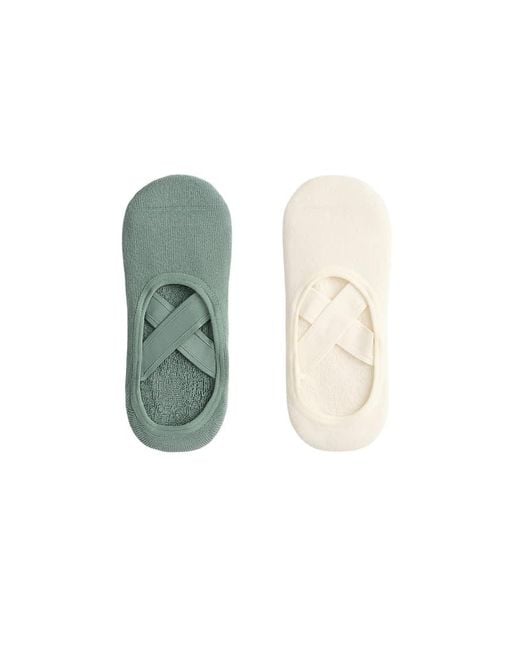 Oysho White 2 Pairs Of Padded Cotton Blend Yoga And Pilates Socks With Crossover Straps