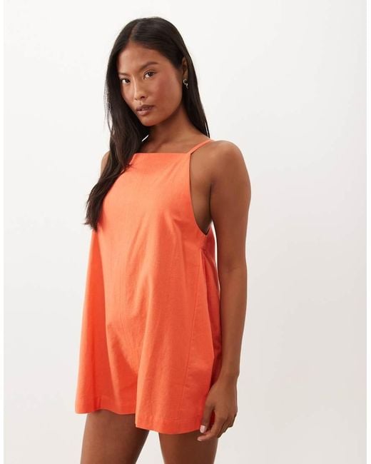 ASOS Orange Asos Design Petite Cotton Linen Pinny Playsuit