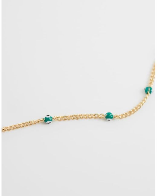 ASOS Natural Short Dainty Chain Necklace With Green Eye Detail