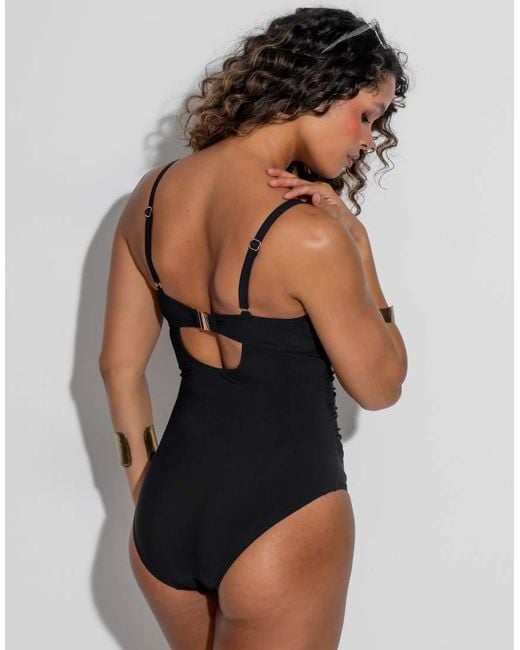 Pour Moi Black Tulum Luxe Matte Non-Padded Underwired Twist Front Control Swimsuit