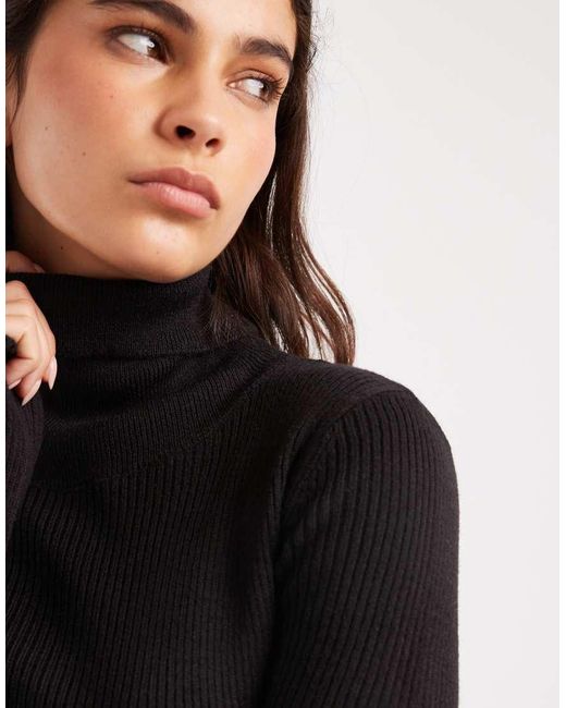Brave Soul Black Knitted Turtle Neck Ribbed Midi Jumper Dress