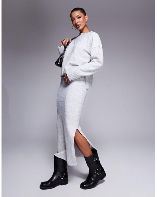 River Island Gray Knitted Maxi Skirt
