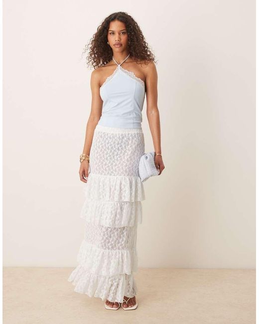 ASOS Blue Slinky Lace Trim Halter Top