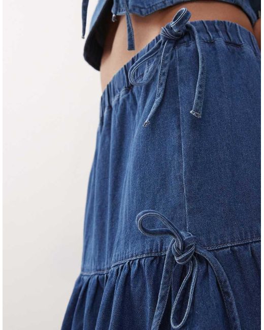 Falda Vaquera Estilo Pradera Con Detalle De Lazo De (Parte De Un Conjunto)-Azul Reclaimed (vintage) de color Blue