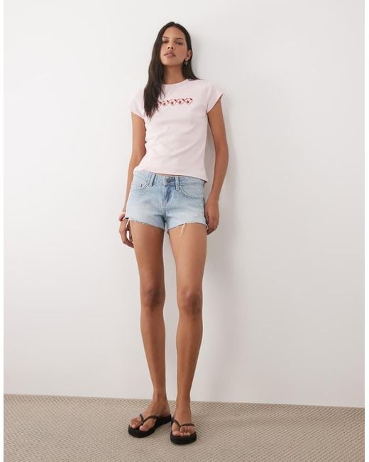 Miss Selfridge Pink Baby Tee With Football Graphic