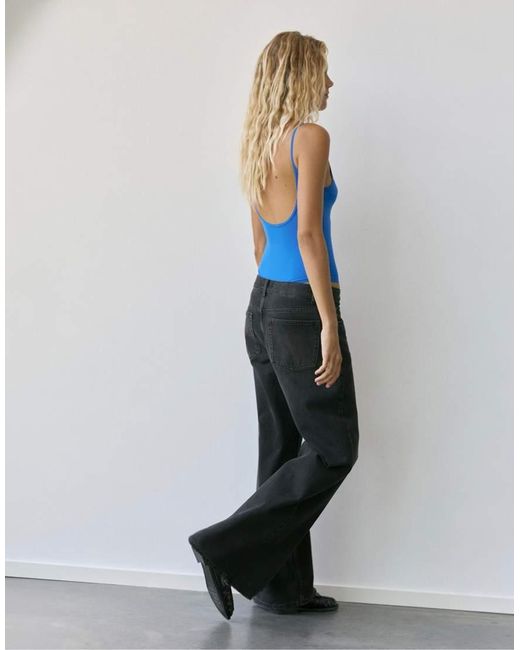 Pull&Bear Blue Polyamide Bodysuit With Thin Straps