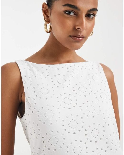 Vero Moda White Jersey Floral Broderie Sleeveless Mini Dress