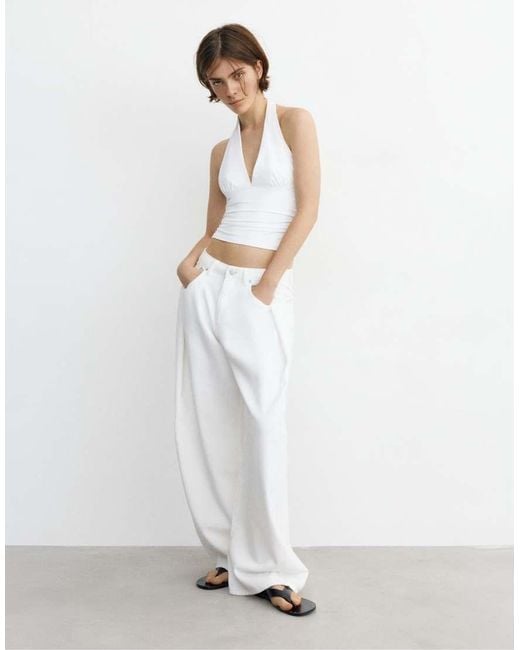 Pull&Bear White Halter Neck Top With Gathering
