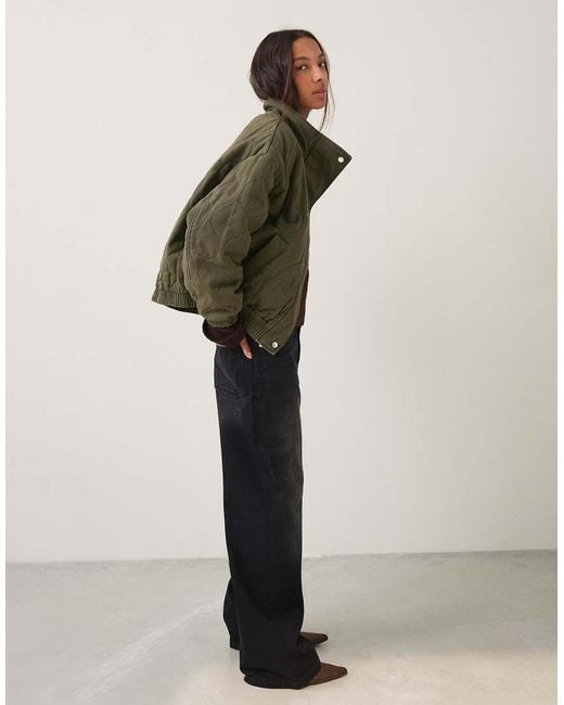 Bershka Green Cable-knit Embroidered Jacket