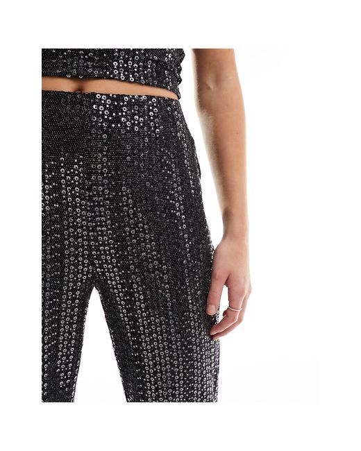 Pieces Black High Waisted Sequin Straight Leg Trousers Co-ord