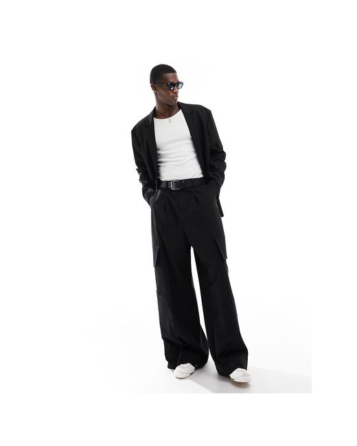 ASOS Black Extreme Wide Cargo Suit Trouser for men