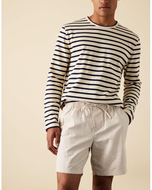 ASOS Natural Slim Mid Length Linen Blend Shorts for men