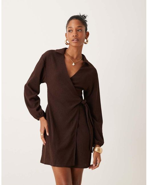 New Look Natural Wrap Mini Dress With Collar