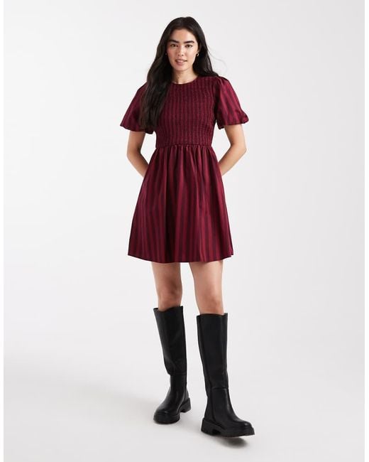 New Look Red Stripe Shir Mini Dress