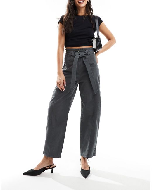 & Other Stories Black Paperbag Waist Curved Leg Trousers