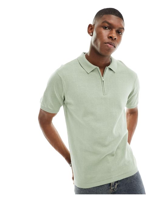 Another Influence Green Knitted Zip Polo for men