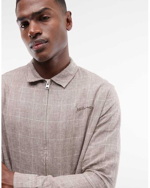 AllSaints Gray Keal Linen Blend Logo Jacket for men