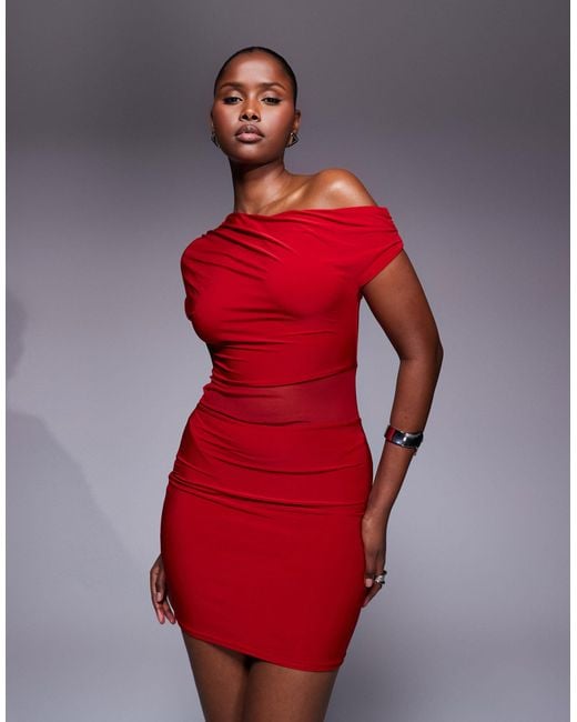 red slinky mini dress Mattea Slinky And Mesh Mini Dress With Scarf / Red | MESHKI
