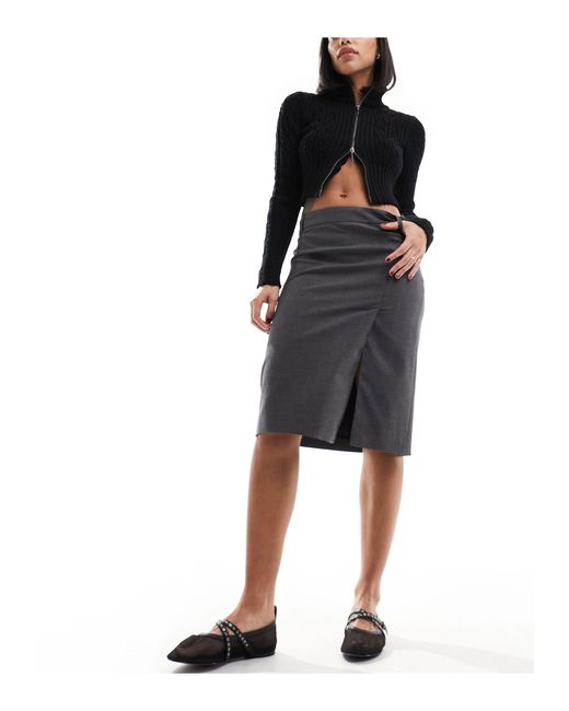 Mango Black Split Front Waist Tailored Skirt