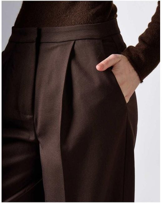 NARRATED Brown Pleated Straight Leg Pants