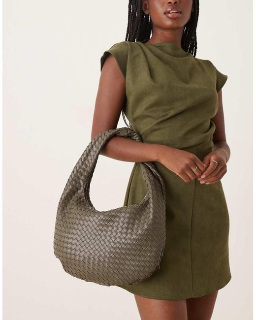 Gina Tricot Green Braided Large Tote Handbag