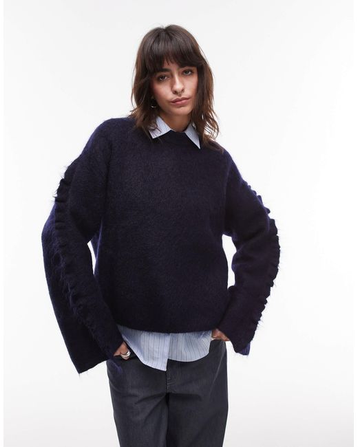 ARKET Blue Fluffy Mohair Wool Blend Sweater With Wide Sleeves