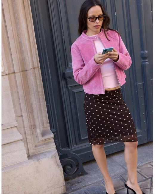 Stradivarius Pink 100% Leather Biker Jacket