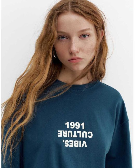 Pull&Bear Blue Street Culture Graphic T-Shirt