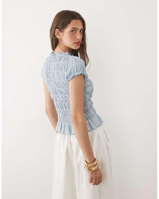 ASOS Gray Shirred Short Sleeve Top