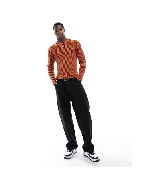 ASOS Red Knitted Muscle Plated Rib Jumper for men