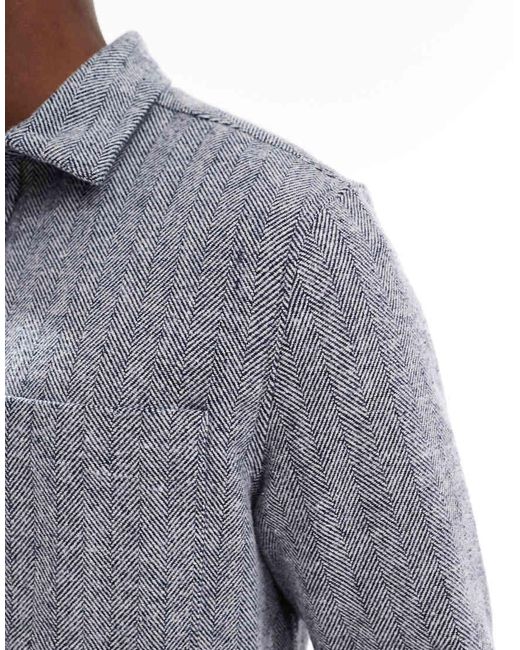 ASOS Gray Herringbone Overshirt With Patch Pocket for men