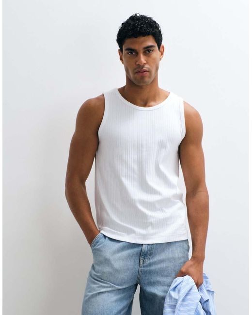 Top Blanco Sin Mangas De Canalé SELECTED de hombre de color White