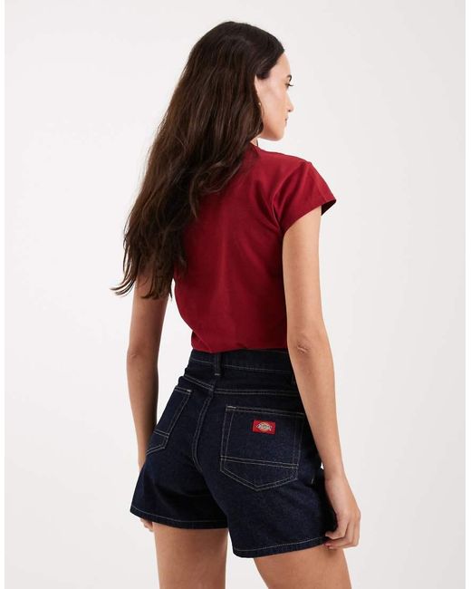 Dickies Red 5 Inch High Waist Denim Shorts