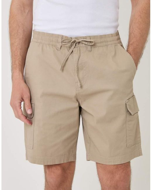 Threadbare Natural Regular Fit Textured Cargo Shorts for men