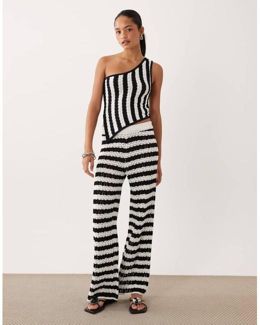 ASOS Black Slub Stripe One Shoulder Top Co-Ord