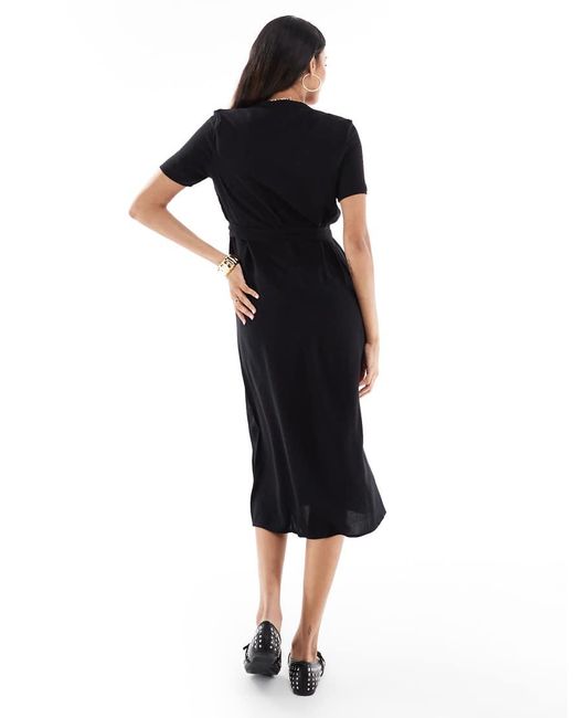 Vero Moda Black Midi Shirt Dress With Tie Waist