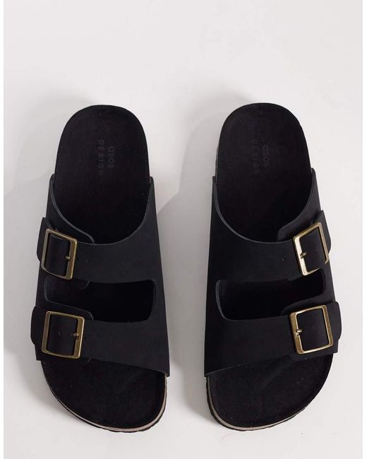 ASOS Black Two Strap Sandals With Cork Sole for men