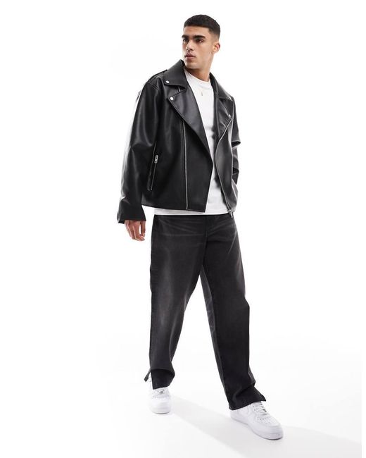 Chaqueta Biker Negra Extragrande De Cuero Sintético De ASOS de hombre de color Black