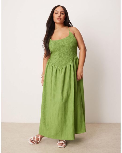 ASOS Green Asos Design Curve Scoop Neck Crinkle Maxi Dress With Cross Back