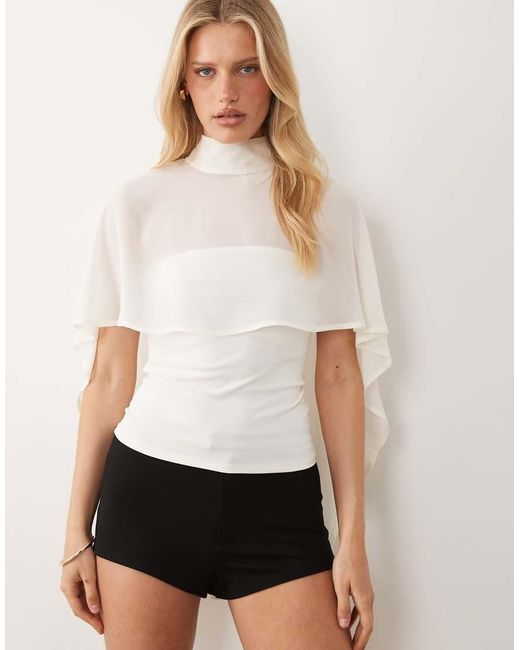 Gina Tricot White High Neck Open Back Cape Top