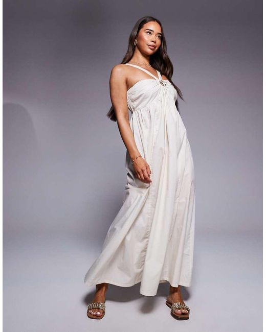 River Island Midi-Jurk Van Poplin Met Halternek in het Gray