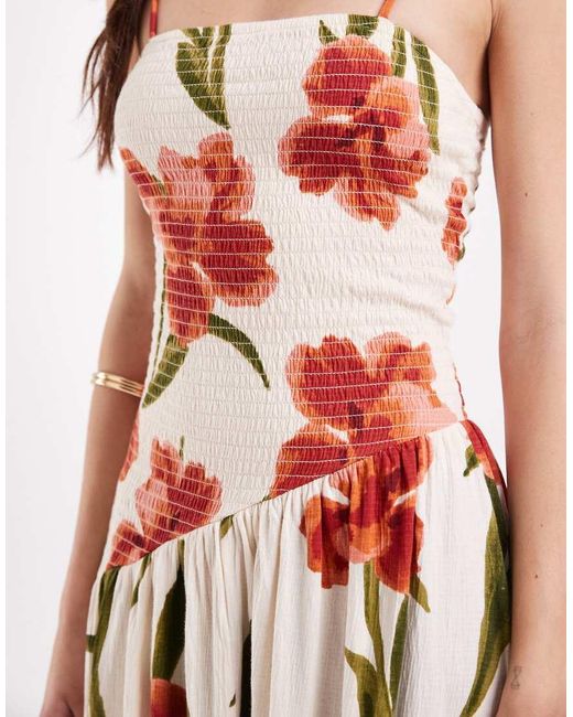 ASOS White Crinkle Cami Tie Back Midi Dress With Asym Waist