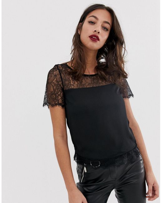 Lipsy Lace Top in Black - Lyst