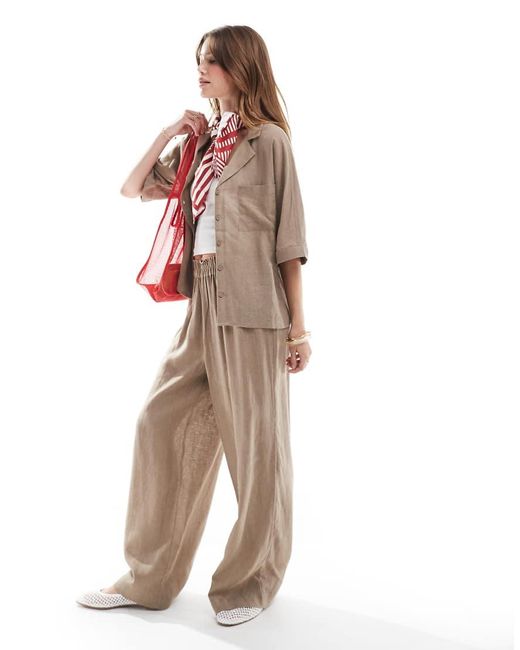 ONLY Brown Linen Mix Oversized Shirt Co-Ord